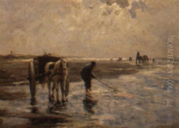 Shrimping At Low Tide Oil Painting by Evert Pieters