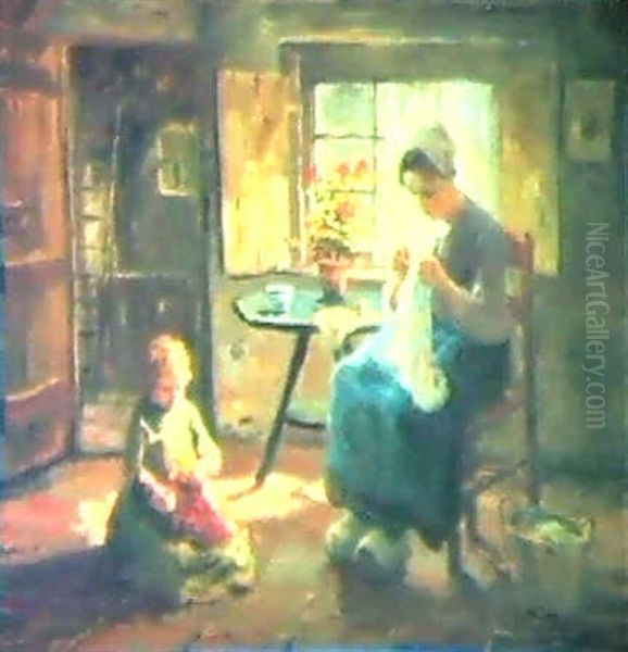 Mother And Child In A Sunlit Interior Oil Painting by Evert Pieters