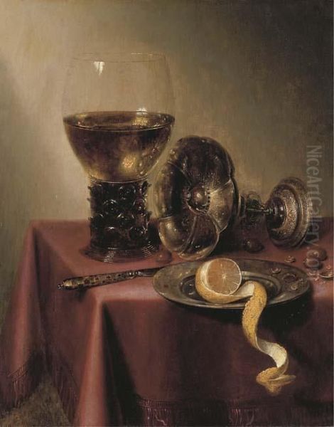 An Upturned Silver Tazza Oil Painting by Maerten Boelema De Stomme