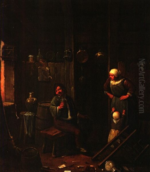 Biertrinker In Unordentlicher Stube Oil Painting by Cornelis Pietersz