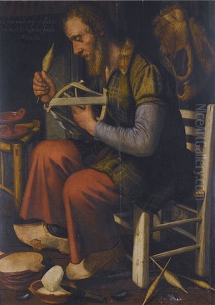 De Gortenteller, A Dutch Proverb Of An Old Man Spinning His Reel Oil Painting by Pieter Pietersz