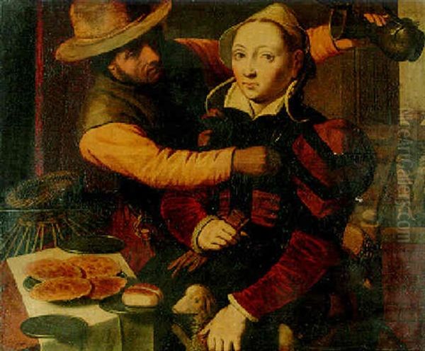 A Fisherman Making Merry With A Lady At A Table Oil Painting by Pieter Pietersz