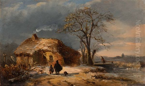 Winter Landscape With Figures Oil Painting by Abraham Van Der Wayen Pieterszen