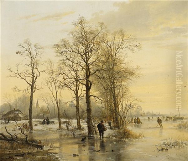 Landleute Auf Vereistem Fluss Oil Painting by Abraham Van Der Wayen Pieterszen