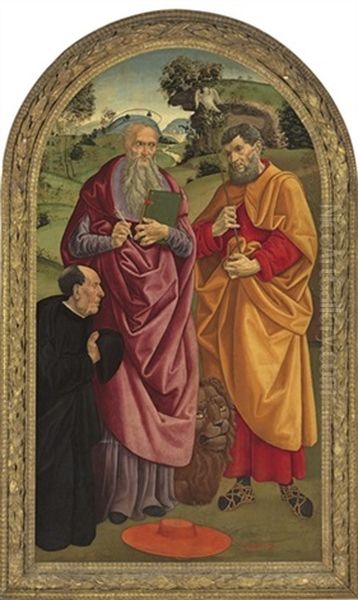 Saint Jerome And Saint Joseph With A Donor Oil Painting by Michelangelo di Pietro Membrini