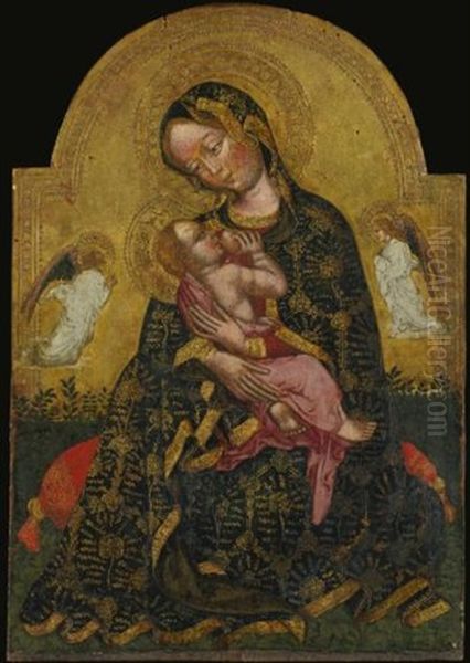 The Madonna Of Humility Flanked By Two Angels Oil Painting by Zanino di Pietro