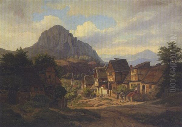 Gebirgsdorf Oil Painting by Ludwig Pietsch