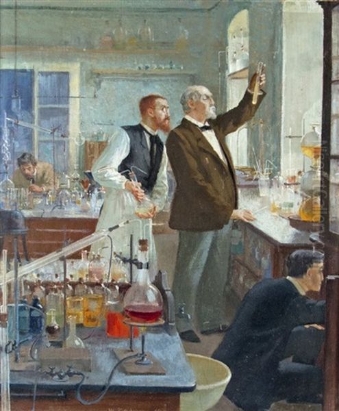 Robert Koch In The Lab Oil Painting by Max Ernst Pietschmann