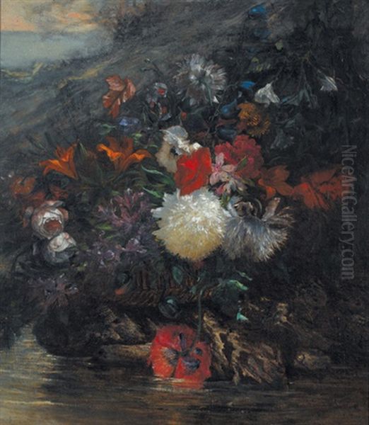 Blumenkorb Am Bachufer Oil Painting by Ludovic Piette