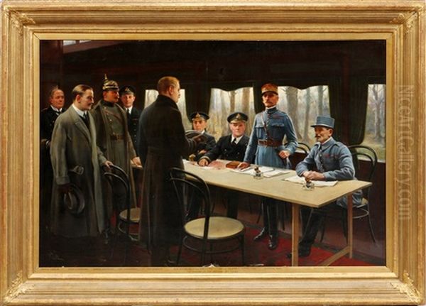 The Signing Of The Armistice - Nov. 11th, 1918 Oil Painting by Harold H. Piffard