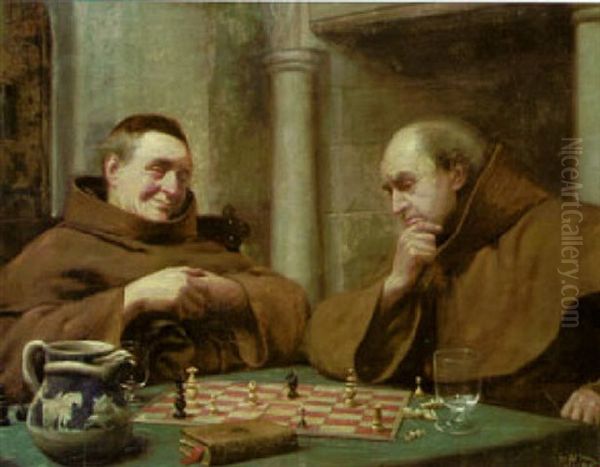 The Chess Game Oil Painting by Harold H. Piffard