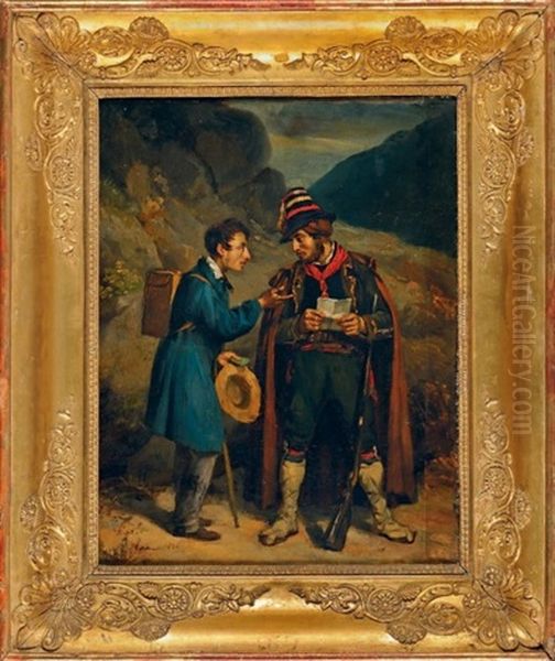 Le Briguant Et Le Colporteur Oil Painting by Edme Jean Pigal