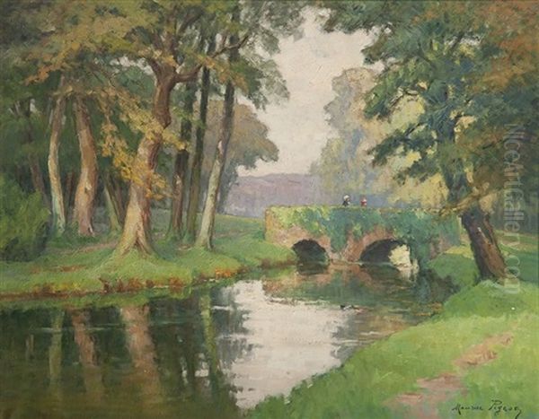 Pont Sur La Riviere Oil Painting by Maurice Pigeon