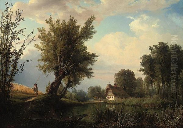 A Day Out Fishing Oil Painting by Gustav Adolf Boenisch