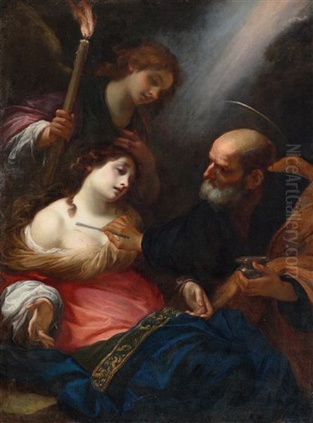 Saint Agatha Attended By Saint Peter And An Angel In Prison Oil Painting by Simone Pignoni