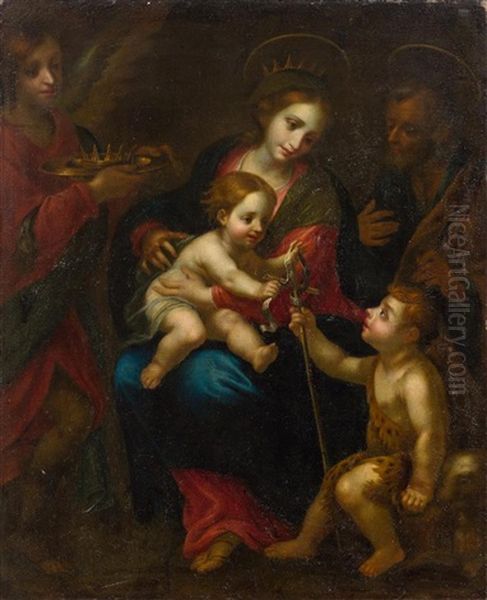 The Holy Family And John The Baptist As A Boy Oil Painting by Simone Pignoni