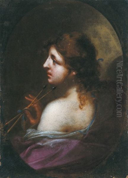 Allegorie: Profilbildnis Einer Dame, Die Zwei Pfeile Und Ein Goldstuck In Der Hand Halt (allegoria, Ritratto Di Dama Che Tiene Due Frecce E Una Moneta D'oro In Mano) Oil Painting by Simone Pignoni