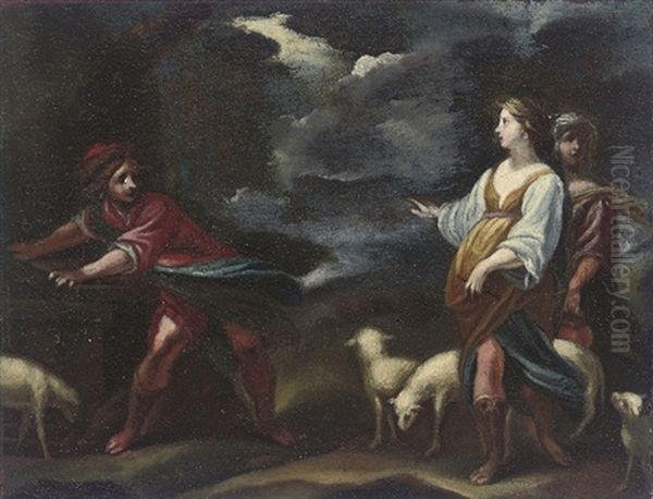 Jacob And Rebecca At The Well Oil Painting by Simone Pignoni