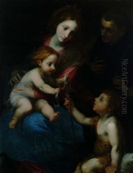 Madonna Col Bambino, San Giovannino E Sant'antonio Da Padova Oil Painting by Simone Pignoni