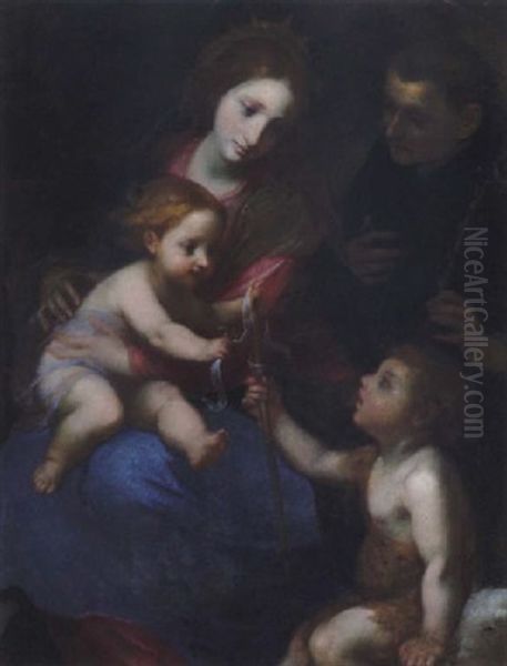 Madonna Col Bambino, San Giovannino E Sant'antonil Da Padova Oil Painting by Simone Pignoni