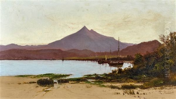 View Of Adamson's Peak From Esperance, South Tasmania Oil Painting by William Charles Piguenit