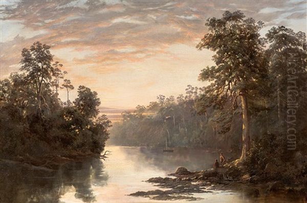 Fishing On The River Oil Painting by William Charles Piguenit