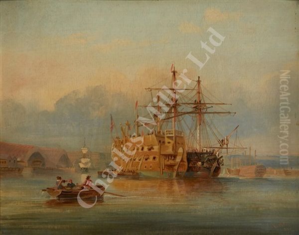 A Pair Of Royal Navy Scenes Oil Painting by William Henry Pike