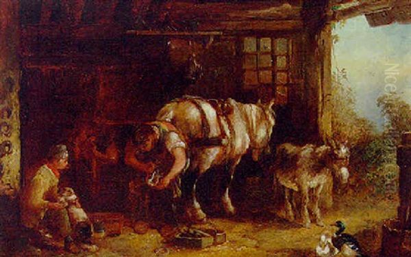 At The Blacksmith's Oil Painting by William Henry Pike