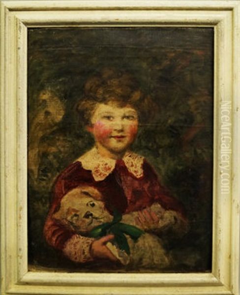 Portrait Of A Young Girl Holding A Teddy Bear Oil Painting by Leopold Pilichowski