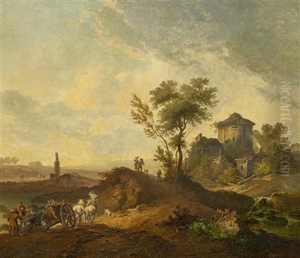 Franzosische Landschaft Mit Furhwerk Oil Painting by Jean Baptiste Pillement