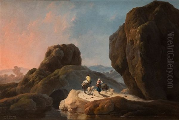 Bergers Dans Un Paysage De Rochers Oil Painting by Jean Baptiste Pillement