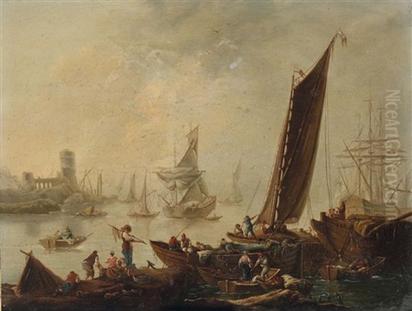 Scena Di Porto Con Velieri Oil Painting by Jean Baptiste Pillement