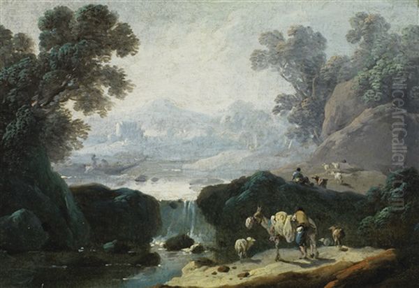 Paysage De Cascade Au Portugal Oil Painting by Jean Baptiste Pillement