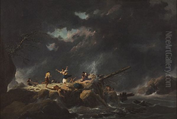 Ship Wreck Oil Painting by Jean Baptiste Pillement