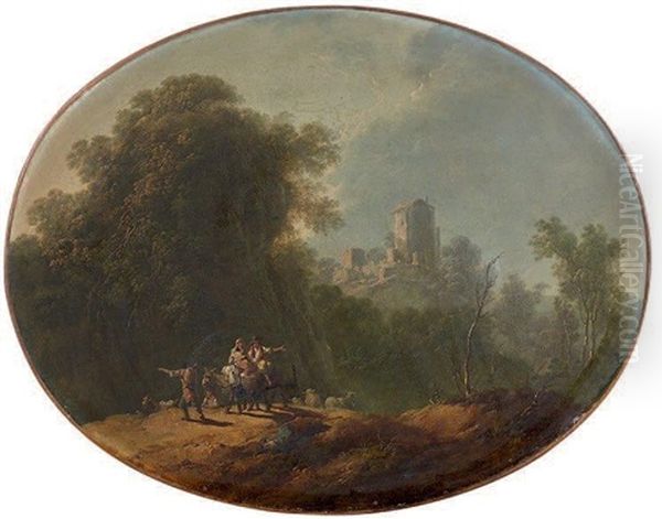 Paysage Du Portugal Anime De Personnages Oil Painting by Jean Baptiste Pillement