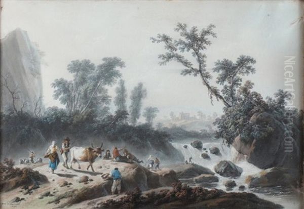 Paysages Aux Cascades (pair) Oil Painting by Jean Baptiste Pillement