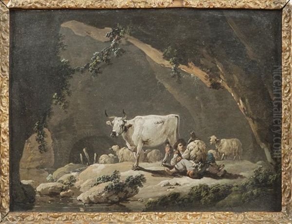 Bergers Pres De Leur Troupeau Oil Painting by Jean Baptiste Pillement