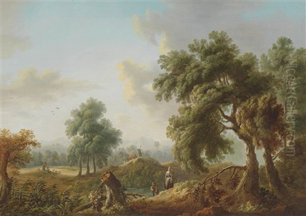 Baumbestandene Landschaft Mit Wanderern Oil Painting by Jean Baptiste Pillement