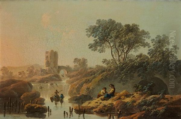 Bergers Au Repos Pres D'une Riviere (pair) Oil Painting by Jean Baptiste Pillement