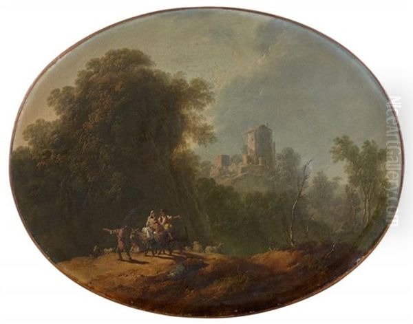 Paysage Du Portugal Anime De Personnages Oil Painting by Jean Baptiste Pillement