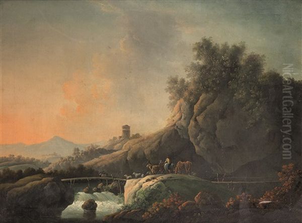 Paesaggio Fluviale Con Figure Oil Painting by Jean Baptiste Pillement