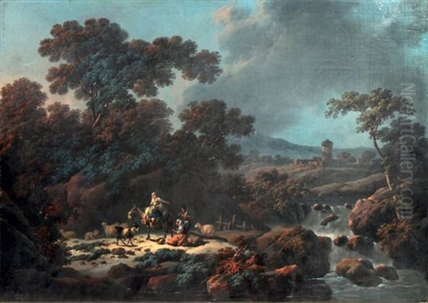 Bergers Et Bergeres Au Bord D'une Riviere Oil Painting by Jean Baptiste Pillement