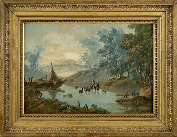 Paysage Italien, Bergers Et Riviere Oil Painting by Jean Baptiste Pillement