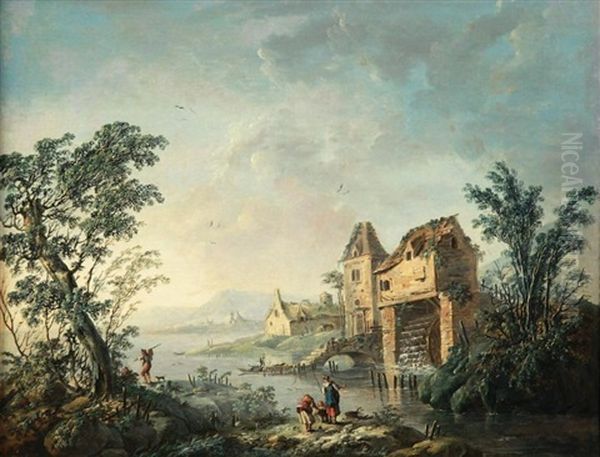 Le Moulin A Eau Oil Painting by Jean Baptiste Pillement