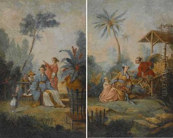 Chinoise Szene (+ Another; Set Of 2) Oil Painting by Jean Baptiste Pillement