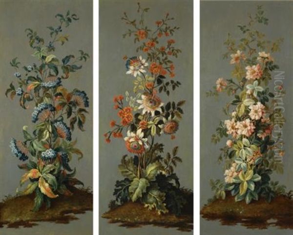 Flower Still Lifes (set Of 3) Oil Painting by Jean Baptiste Pillement