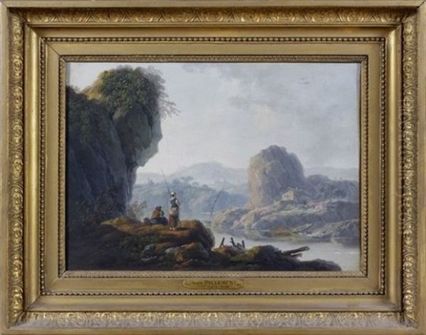 Pecheurs Pres D'une Riviere Avec Des Rochers Oil Painting by Jean Baptiste Pillement