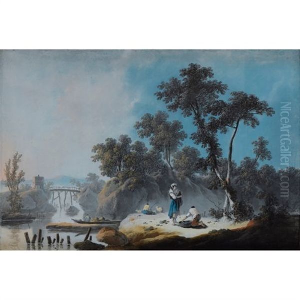 Paysage Fluvial Dans La Campagne Portugaise Oil Painting by Jean Baptiste Pillement