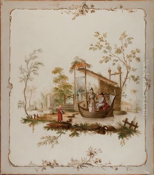 Chinoiserie, Un Couple Dans Une Barque Oil Painting by Jean Baptiste Pillement