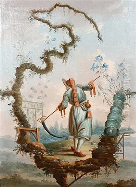 Figure With A Scythe Within A Branch Cartouche Oil Painting by Jean Baptiste Pillement